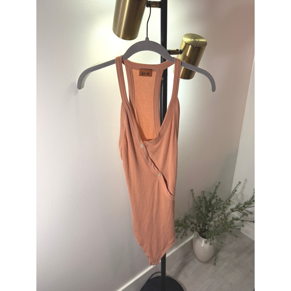 Alix NYC Racerback Henley Ribbed Jersey Bodysuit Peach Orange Medium USA Made